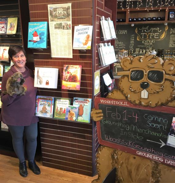 Bookseller Arlene Lynes has groundhog books and merchandise ready for visitors.