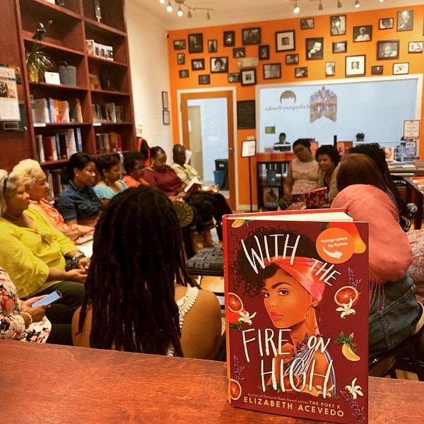 An interior shot of MahoganyBooks, where Elizabeth Acevedo's WITH THE FIRE ON HIGH is on display.