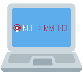 IndieCommerce logo on computer screen