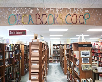An interior show of Orca Books in Olympia, Washington.