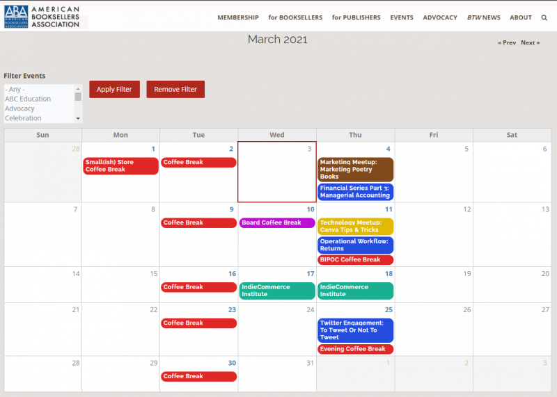 Calendar on Bookweb