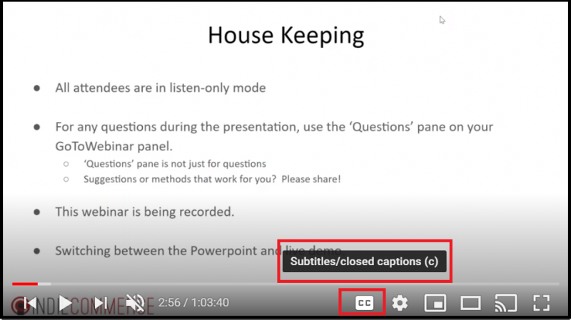 Screenshot of a Youtube video preview. The closed captioning option has been highlighted.