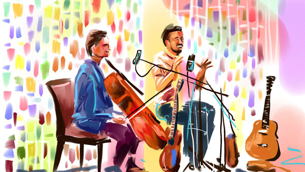 Illustration of The Bookshop Band at Winter Institute 2019