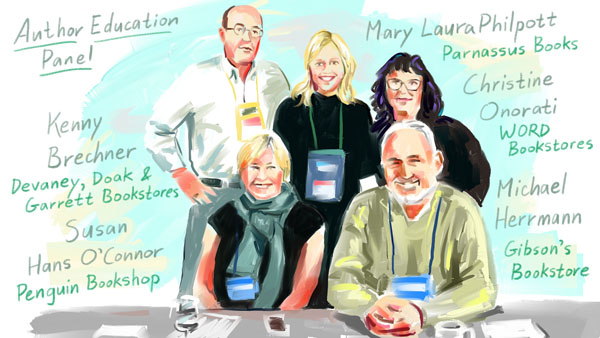 Illustration of panelists from a Winter Institute 2019 education session
