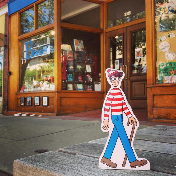 Waldo struts his stuff outside of Brilliant Books in Traverse City, Michigan. 