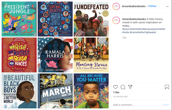 A little history mixed in with some inspiration today - Brown Babies Books social media post featuring book covers