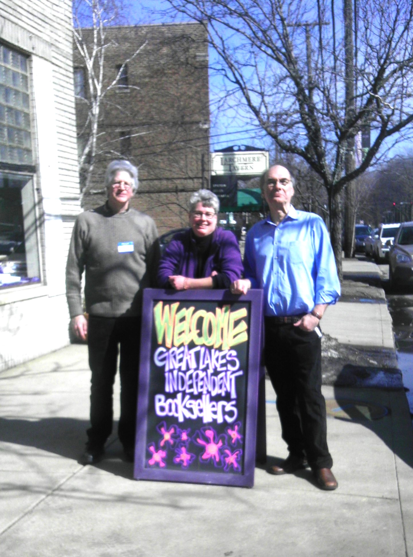 ABA Board member Jonathon Welch, Harriet Logan, and Oren Teicher at Loganberry Books during the Cleveland Spring Forum.