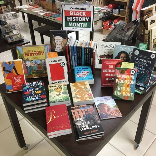 An array of titles on display in honor of Black History Month