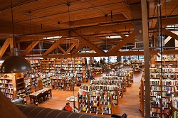 An interior, aerial shot of Elliott Bay Book Company.