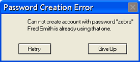 Password creation error