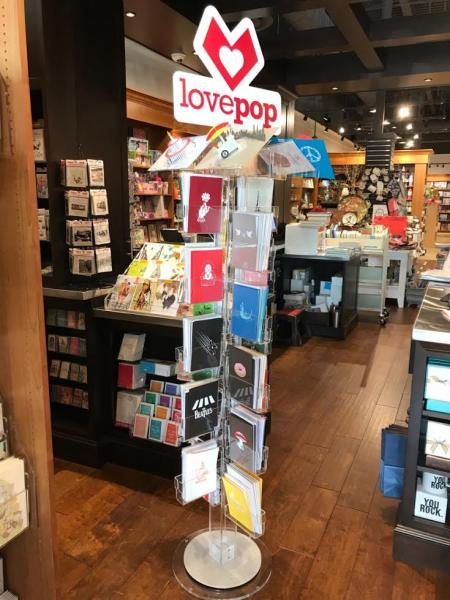 A Lovepop greeting card spinner on display at Barrington Books.