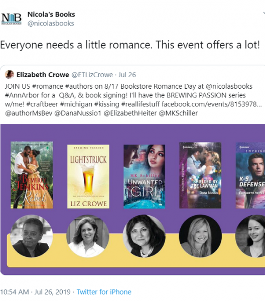 A screencap of a tweet from Nicola's Books.