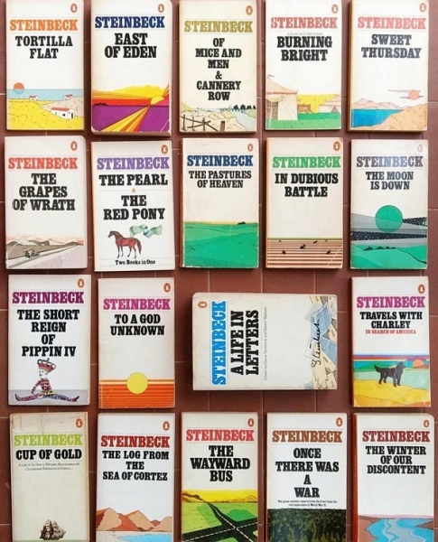 An image of books by John Steinbeck.