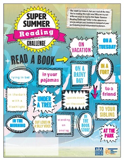A version of the Super Summer Reading Challenge coloring activity, to be distributed to readers by indie stores.