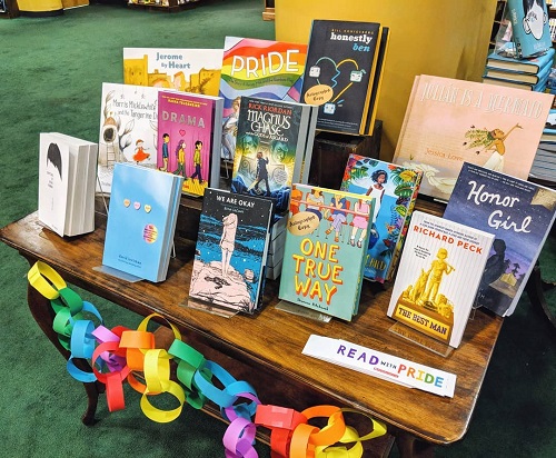 Tattered Cover's YA book display for Pride