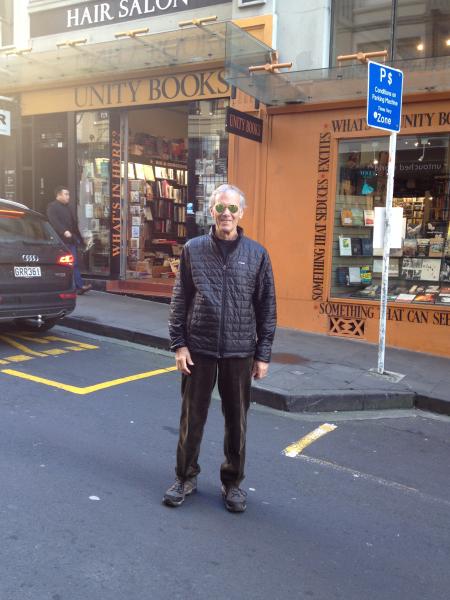 Steve Bercu in front of Unity Books in Auckland, New Zealand.