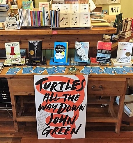 Scuppernong Books has a display promoting its “John Green Extravaganza!” on October 9.