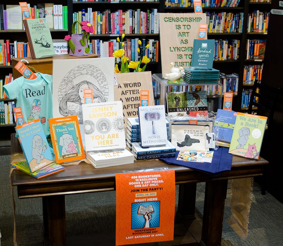  Readers' Books set out some of the exclusive Independent Bookstore Day merchandise on a table.