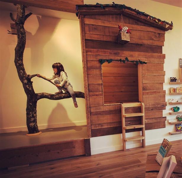 The treehouse at Black Bird features a real tree.