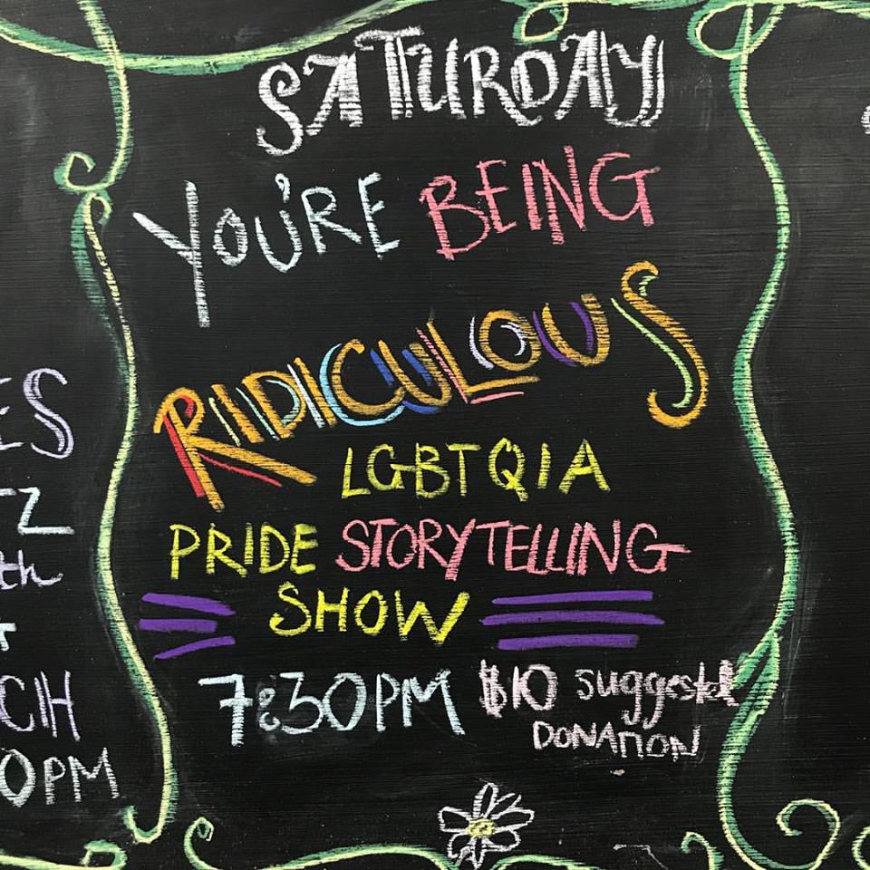 Women & Children First advertises the store's LGBTQIA Pride Storytelling Show.