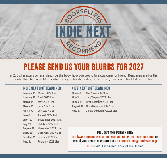 INL Nominations Deadline for Blurbs Shelf-talker